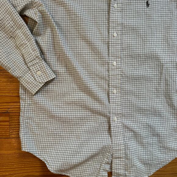 Ralph Lauren brown neutral checked long sleeve button up shirt SIZE M - Picture 3 of 5